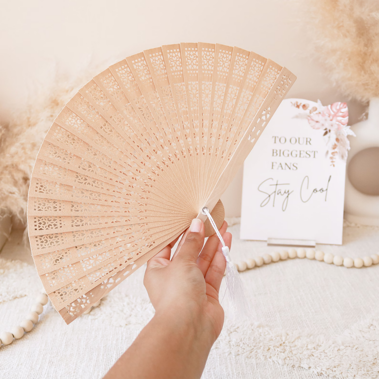Sandalwood Fan Summer Wedding Favour with Custom Engraving