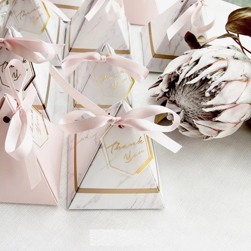 Pink and Gold Wedding Favor Boxes for Guests - Set of 25 - The Perfect Day Designs