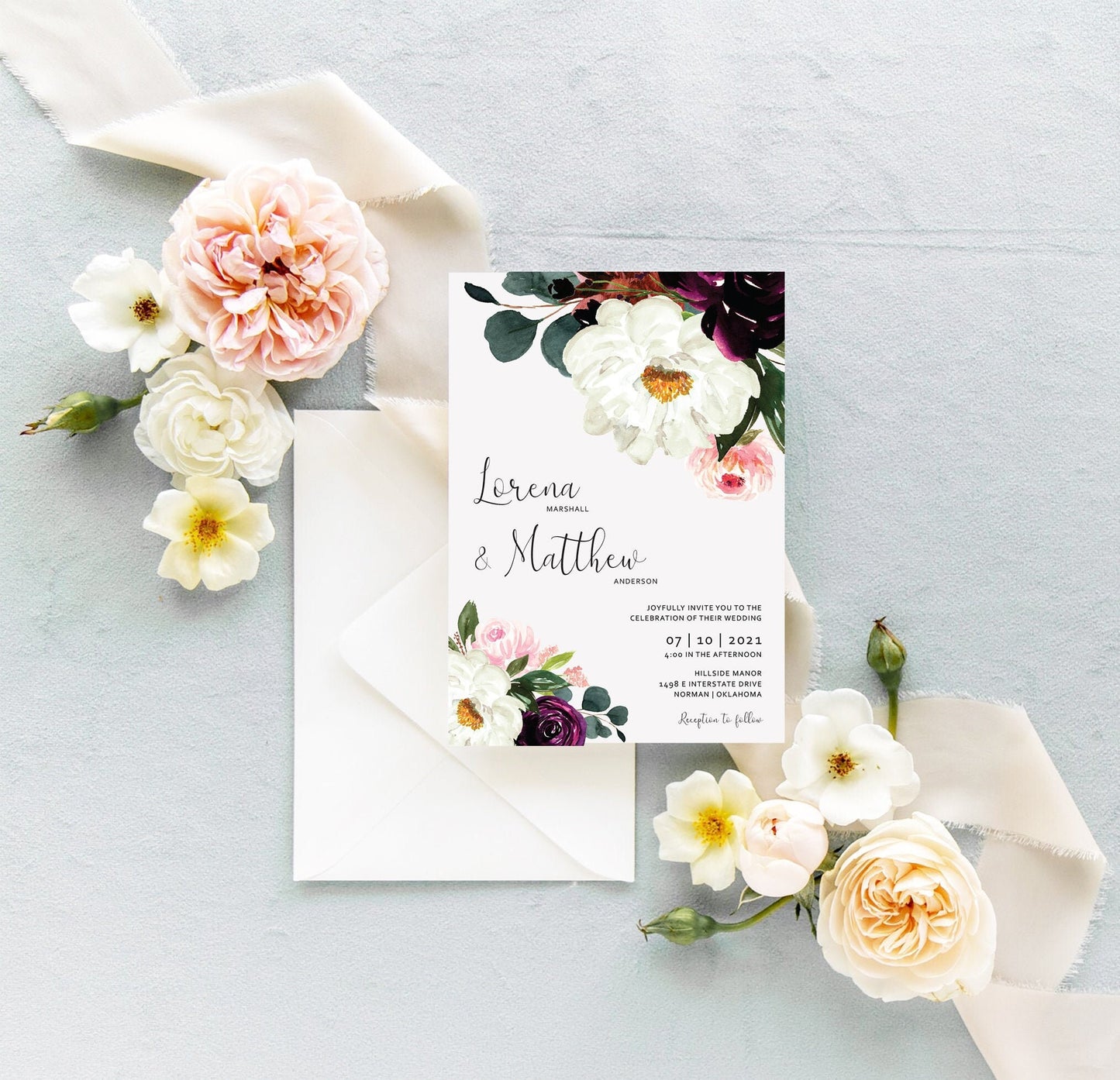 Floral Wedding Invitations Suite - Set of 25