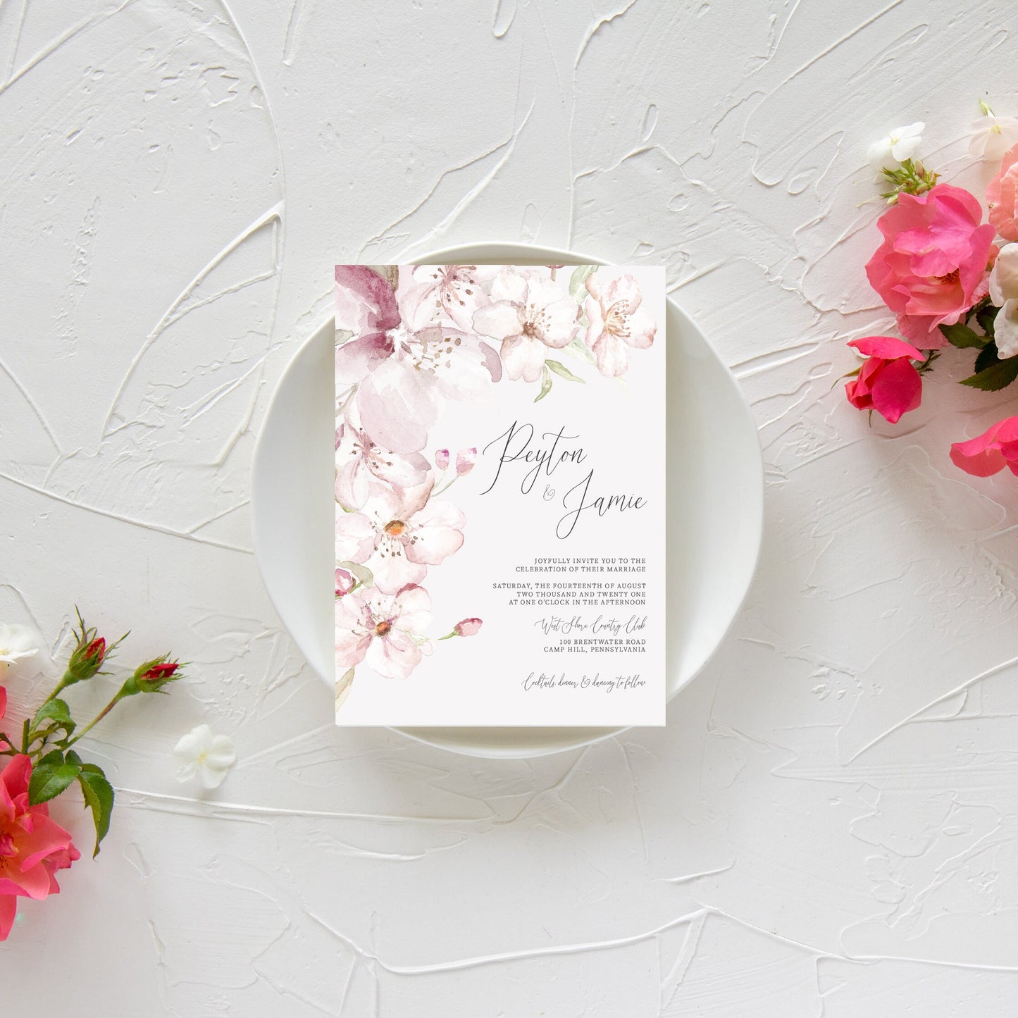 Cherry Blossoms Wedding Invitation Suite - Set of 25