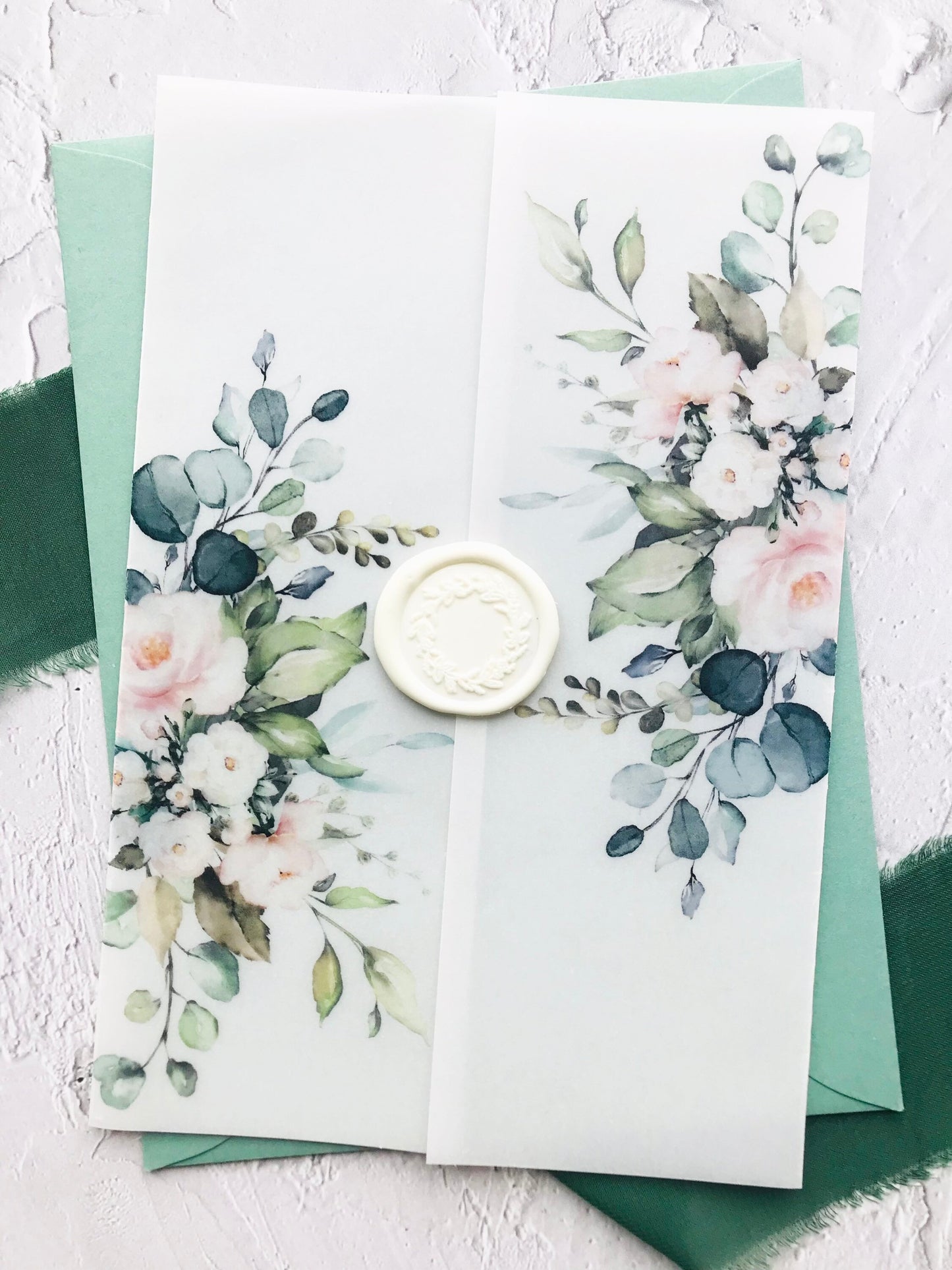 Blush and Greenery Wedding Invitation Suite - Set of 25