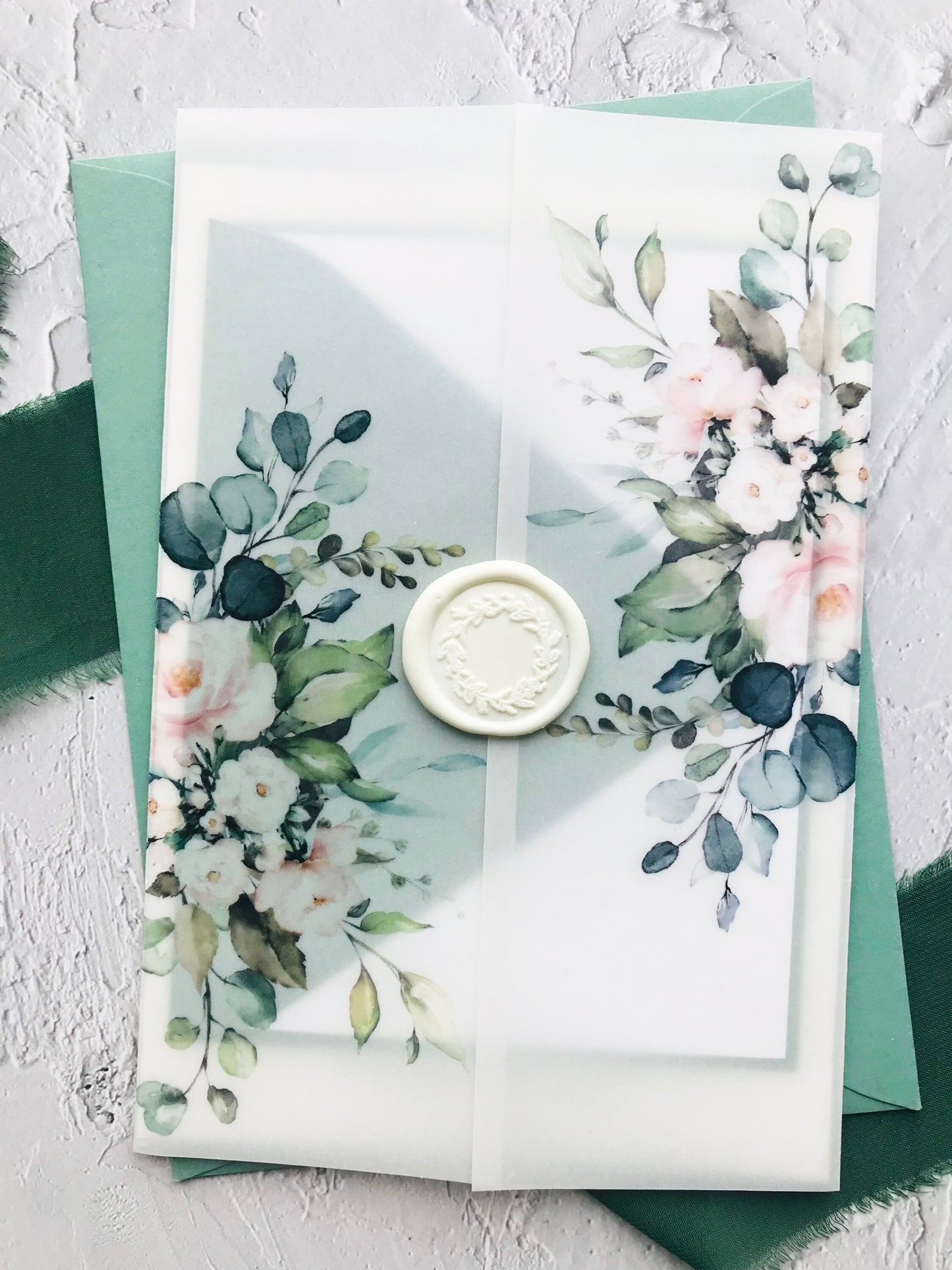Blush and Greenery Wedding Invitation Suite - Set of 25