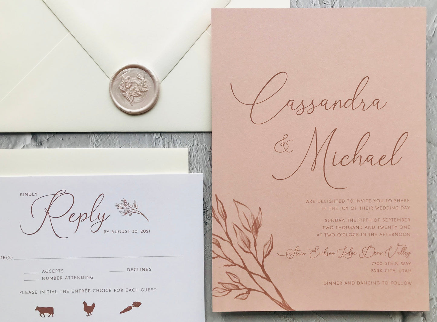 Blush Wedding Invitation Suite - Set of 25
