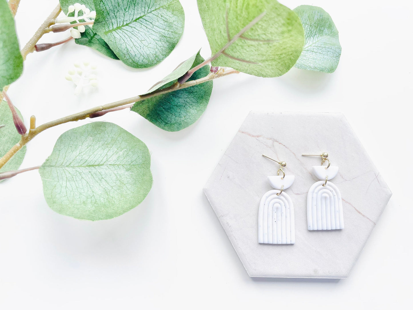 White Bridal Polymer Clay Earrings