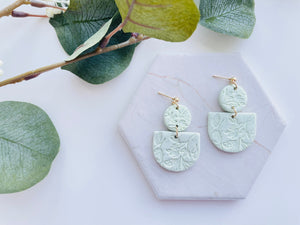 Sage Green Polymer Clay Earrings with Floral Designs