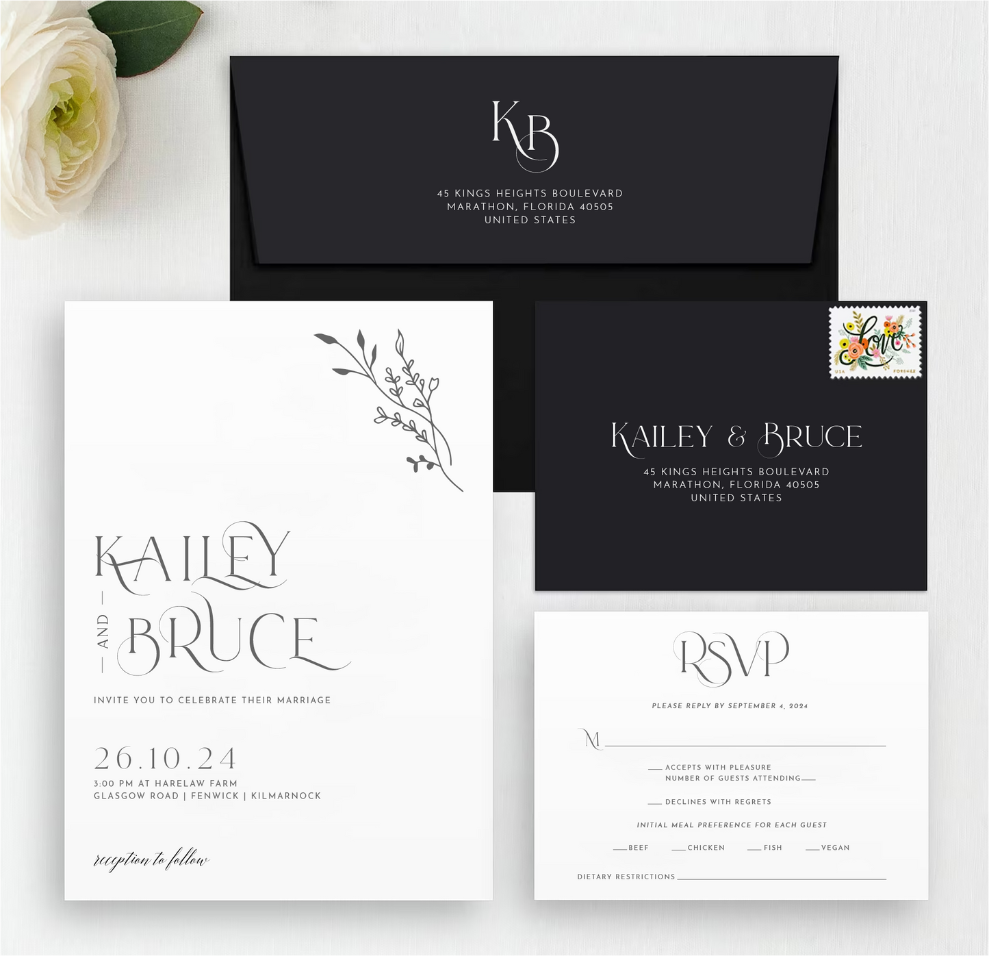 Modern Wedding Invitation Set Template