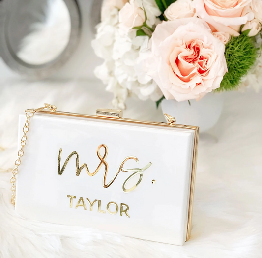 Mrs. Acrylic Clutch Purse for Bride