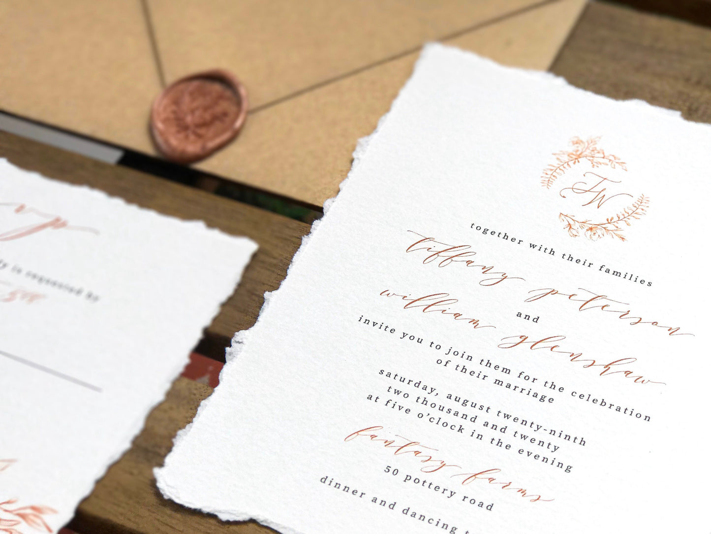 Deckle Edge Rustic Wedding Invitations - Set of 25