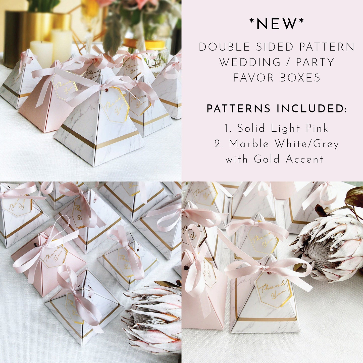 Pink and Gold Wedding Favor Boxes for Guests - Set of 25