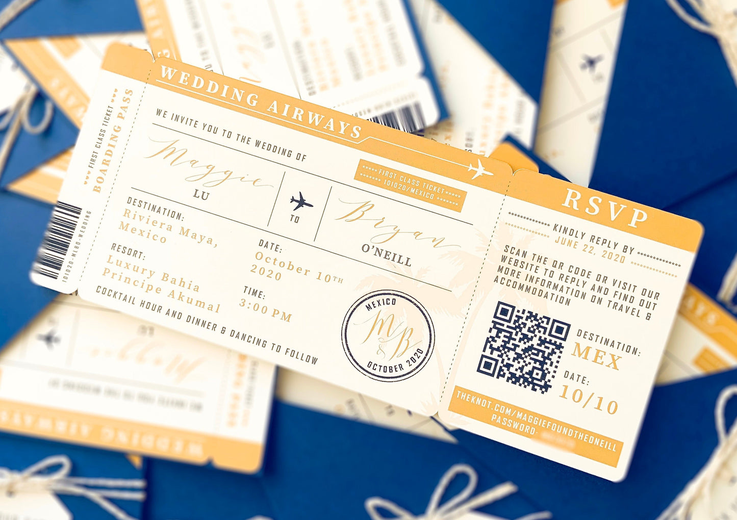 Boarding Pass Wedding Invitations, Destination Wedding Invitations, Ticket Style Wedding Invitations, Unique Wedding Invitations, Tropical Wedding Inviations