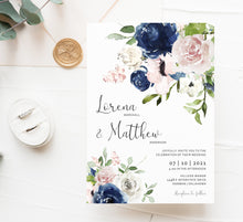 Load image into Gallery viewer, Navy and Blush Wedding Invitations - Set of 25
