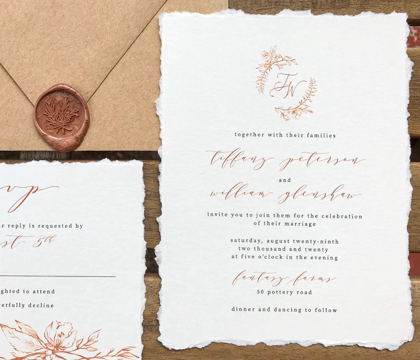 Deckle Edge Rustic Wedding Invitations - Set of 25