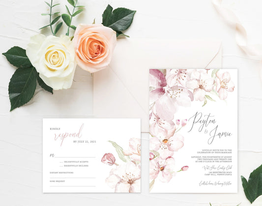 Cherry Blossoms Wedding Invitation Suite - Set of 25