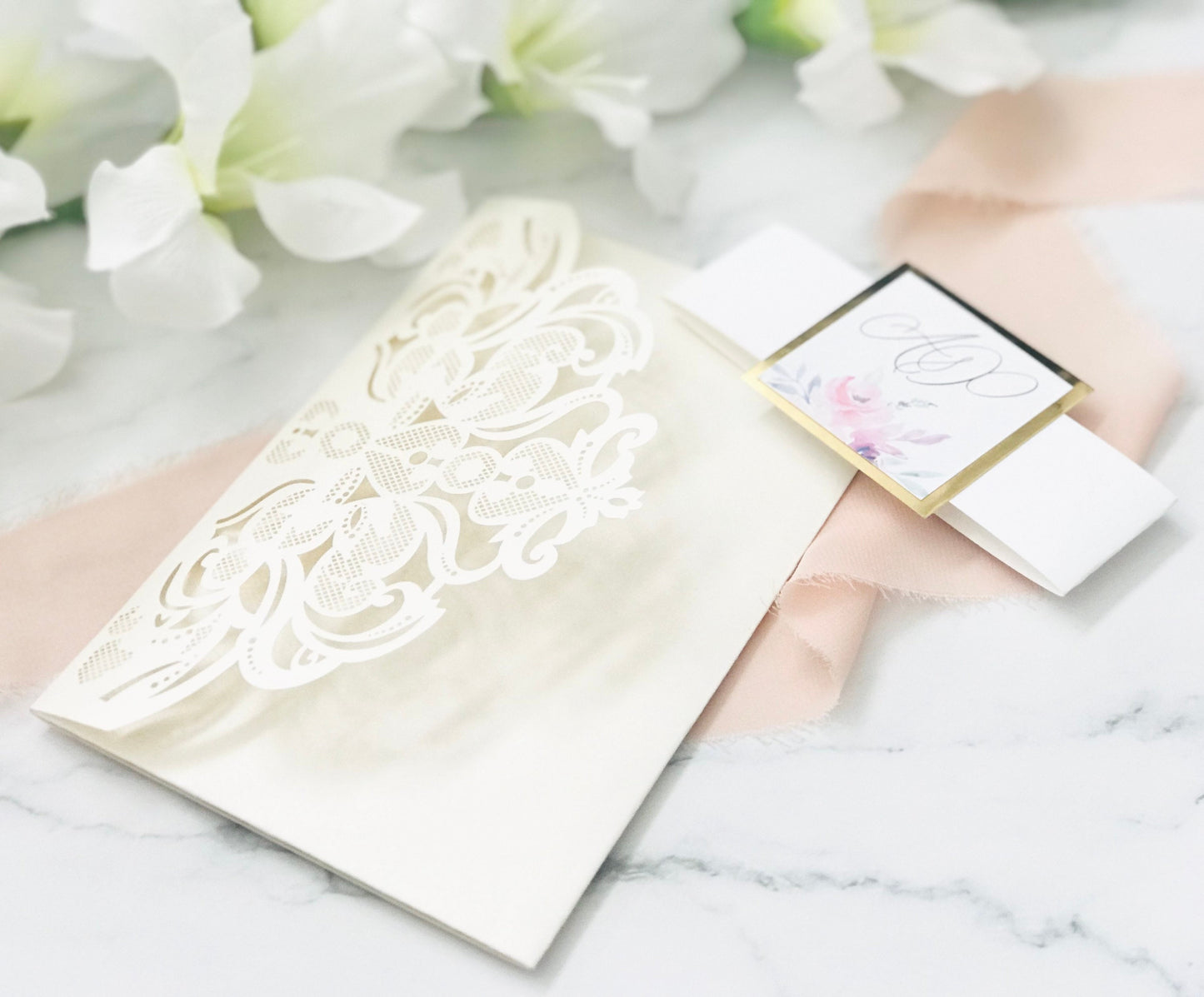 Laser Cut Pocket Wedding Invitations - Set of 25