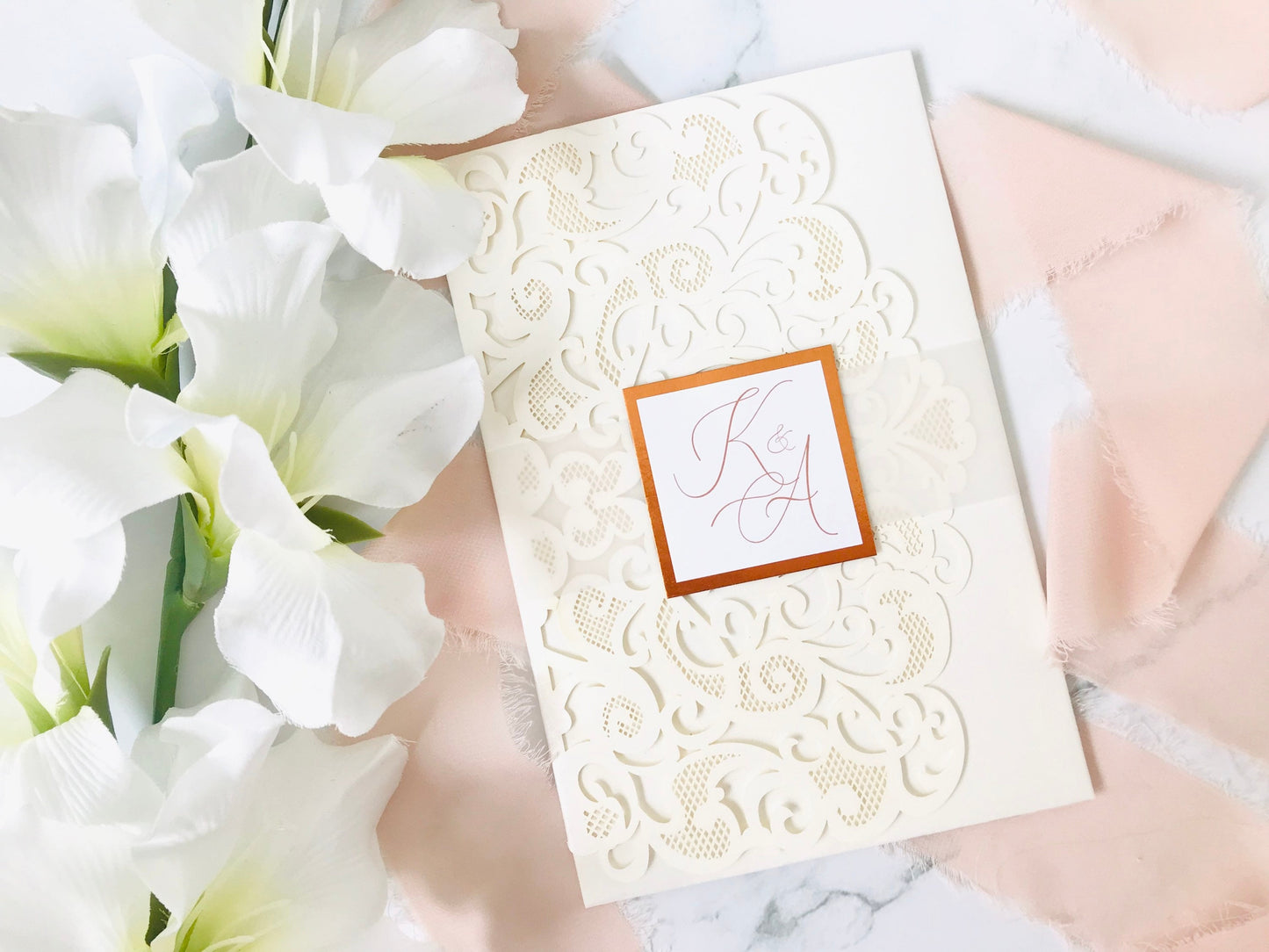 Laser Cut Wedding Invitation with Pocket - Set of 25