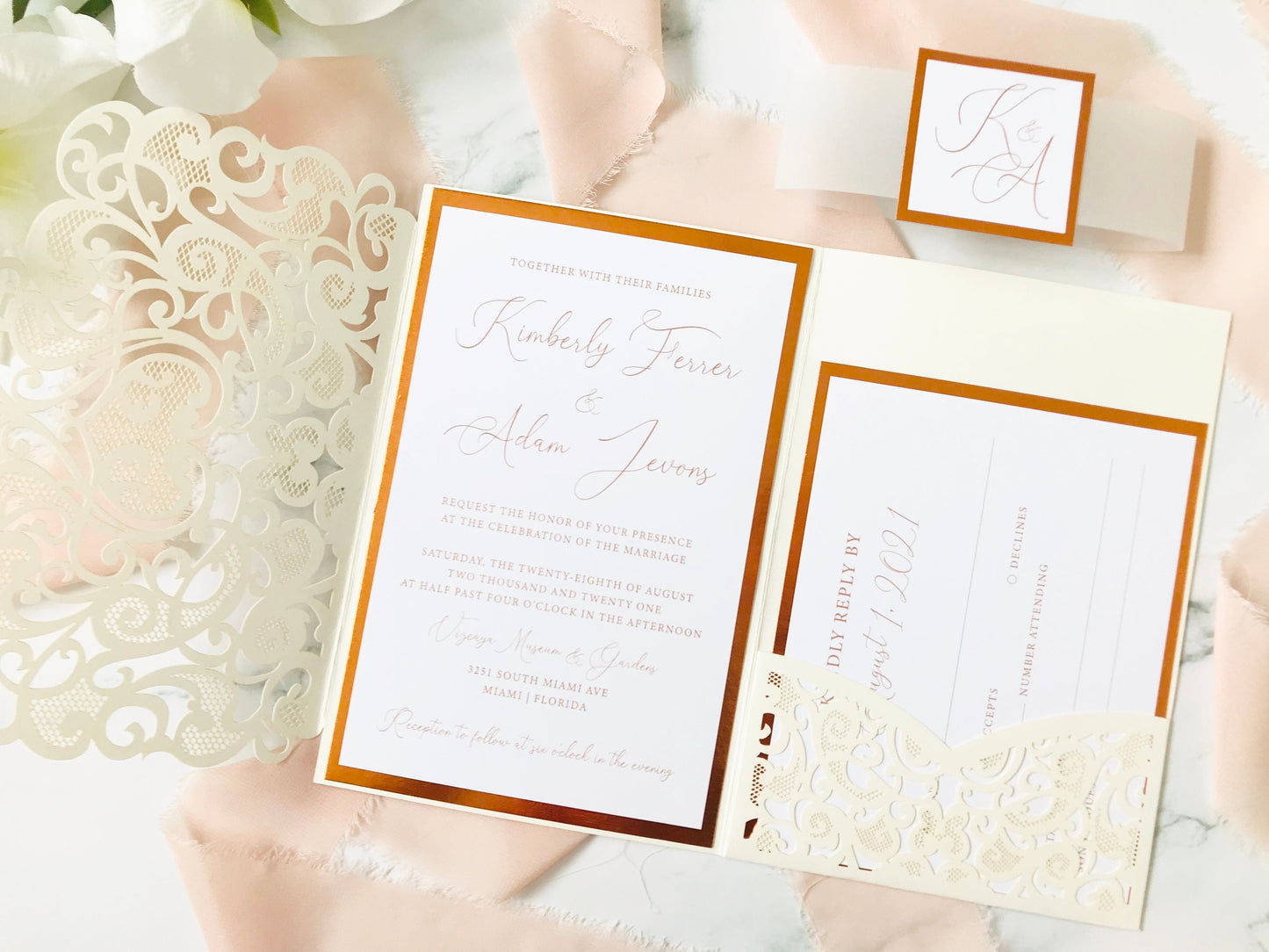 Laser Cut Wedding Invitation with Pocket - Set of 25