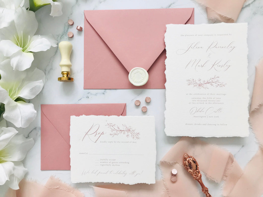 Rose Gold and Blush Wedding Invitations with Vellum Wrap - Set of 25