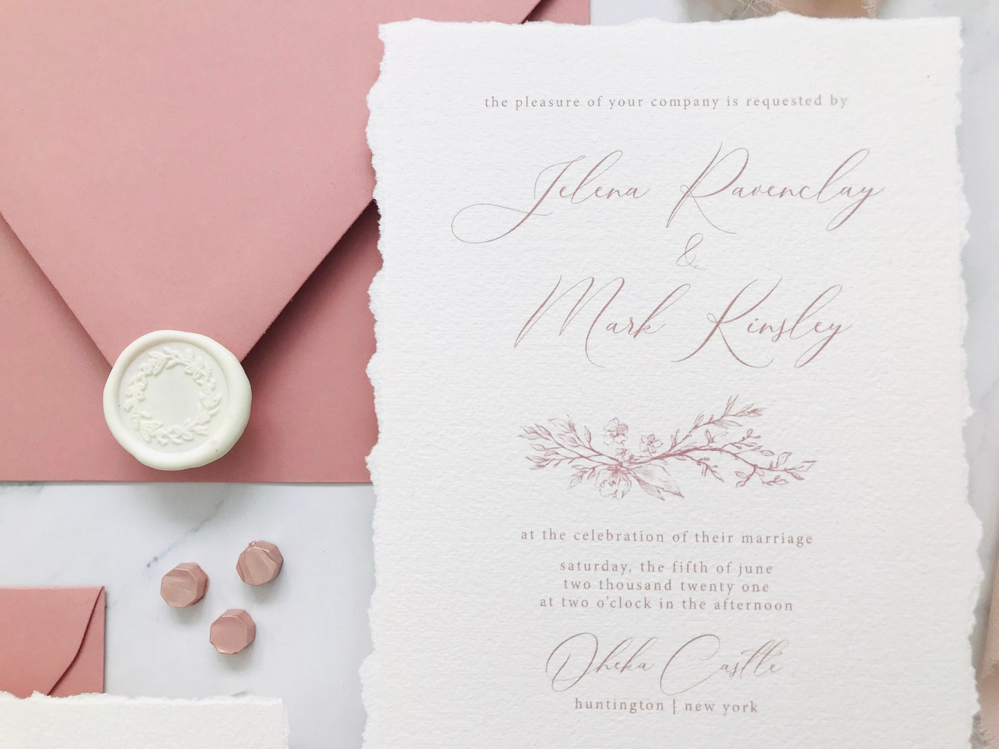 Rose Gold and Blush Wedding Invitations with Vellum Wrap - Set of 25