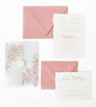 Load image into Gallery viewer, Rose Gold and Blush Wedding Invitations with Vellum Wrap - Set of 25
