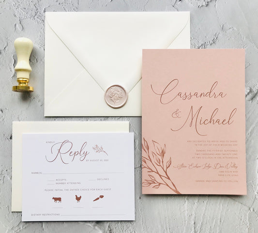 Blush Wedding Invitation Suite - Set of 25