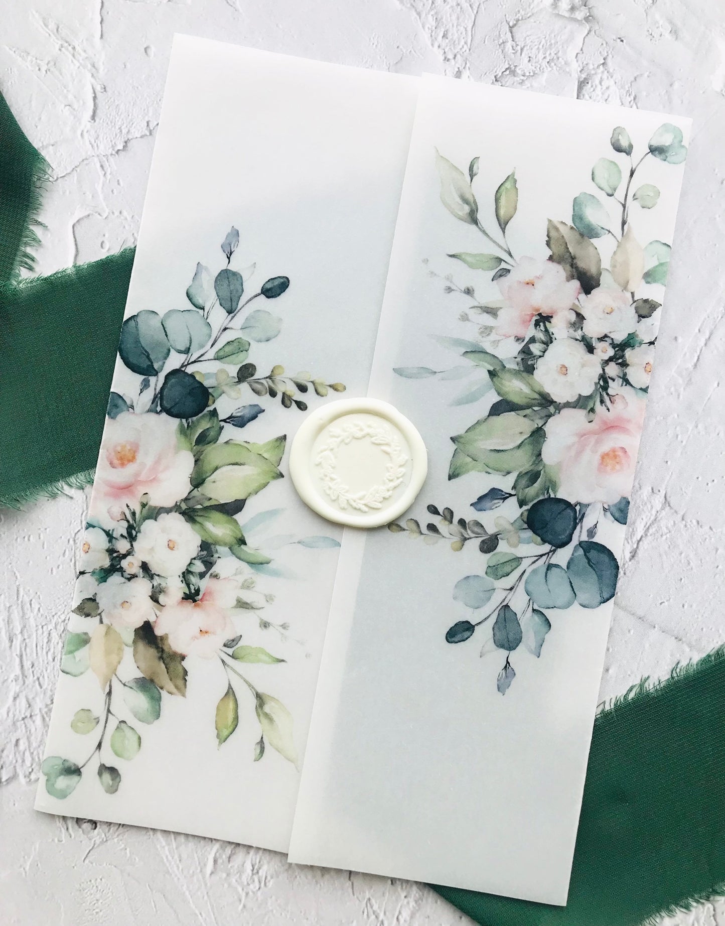 Blush and Greenery Wedding Invitation Suite - Set of 25