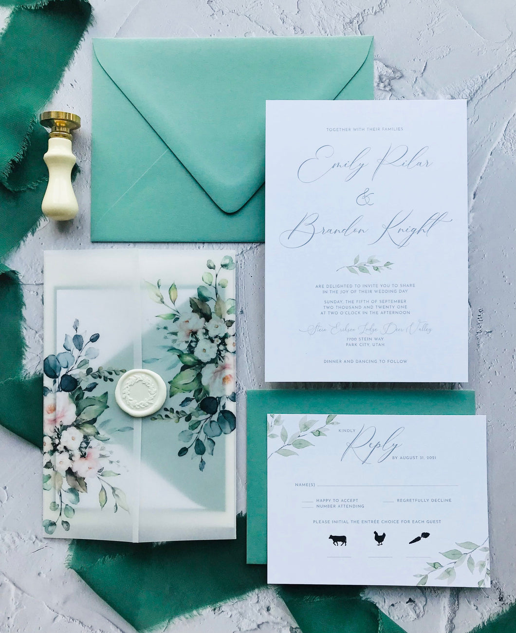 Blush and Greenery Wedding Invitation Suite - Set of 25