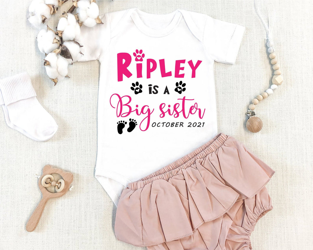 My Big Sister Has Paws Baby Bodysuit Personalized