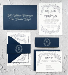Navy Wedding Invitations on Hand-Deckled Paper - Set of 25