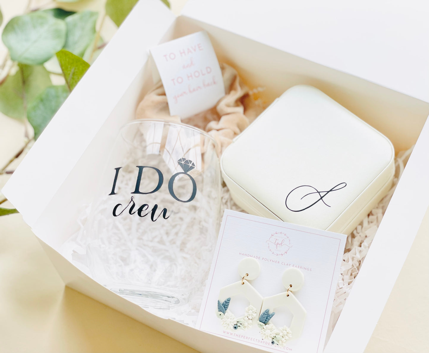 Personalized Jewelry Box, Stemless wineglass for Bridesmaids, Clay Earrings, Bridal Earrings,Bridesmaid Proposal Box, Bridesmaid Gifts, Gifts for Bridesmaids, Will you be my bridesmaid gifts, Gifts for Maid of Honour, Bridal Party Gifts