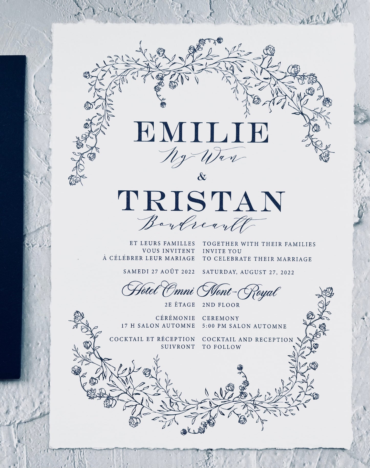 Navy Wedding Invitations on Hand-Deckled Paper - Set of 25