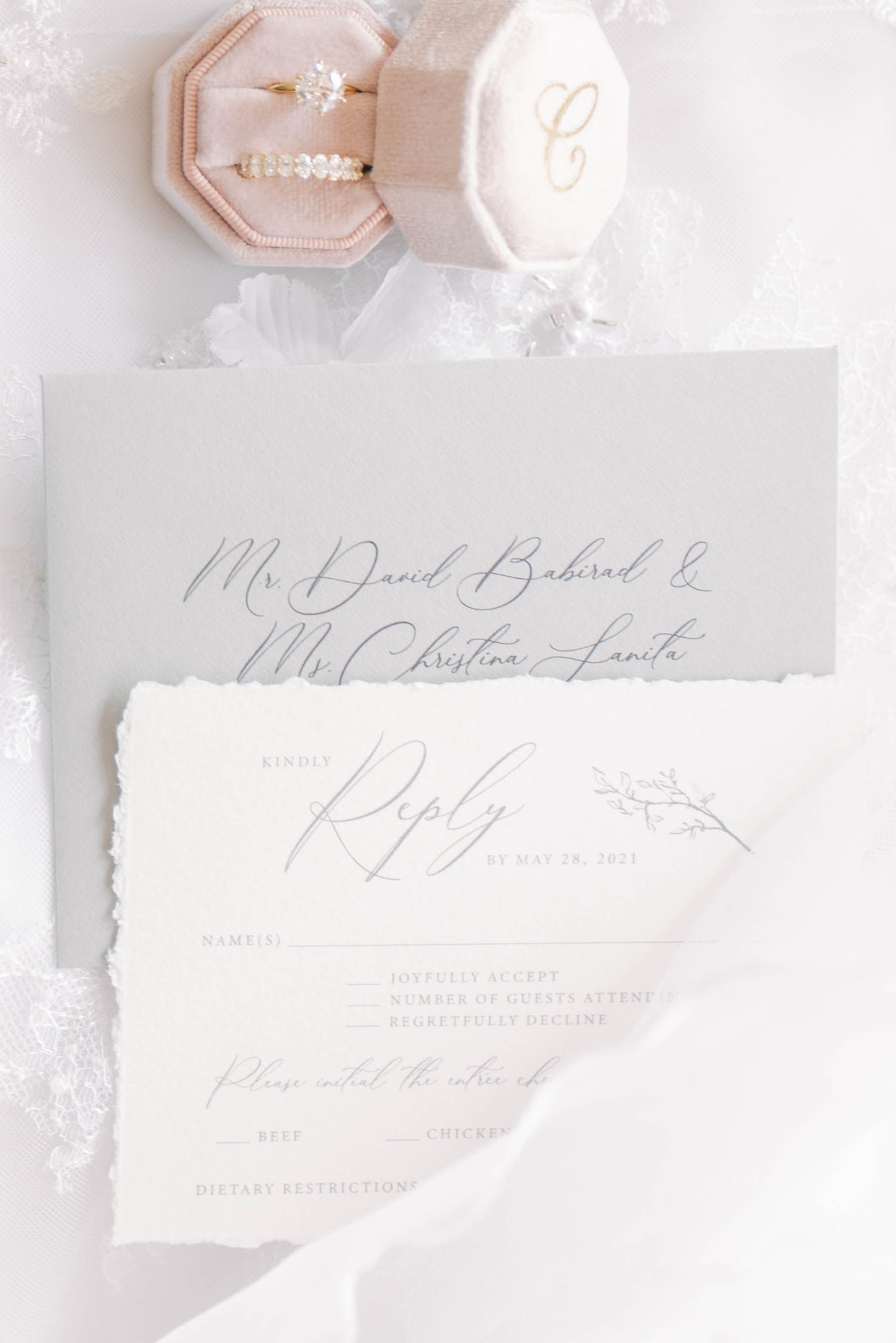 Deckle Edge Wedding Invitation Suite - Set of 25