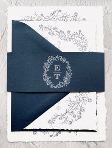 Navy Wedding Invitations on Hand-Deckled Paper - Set of 25